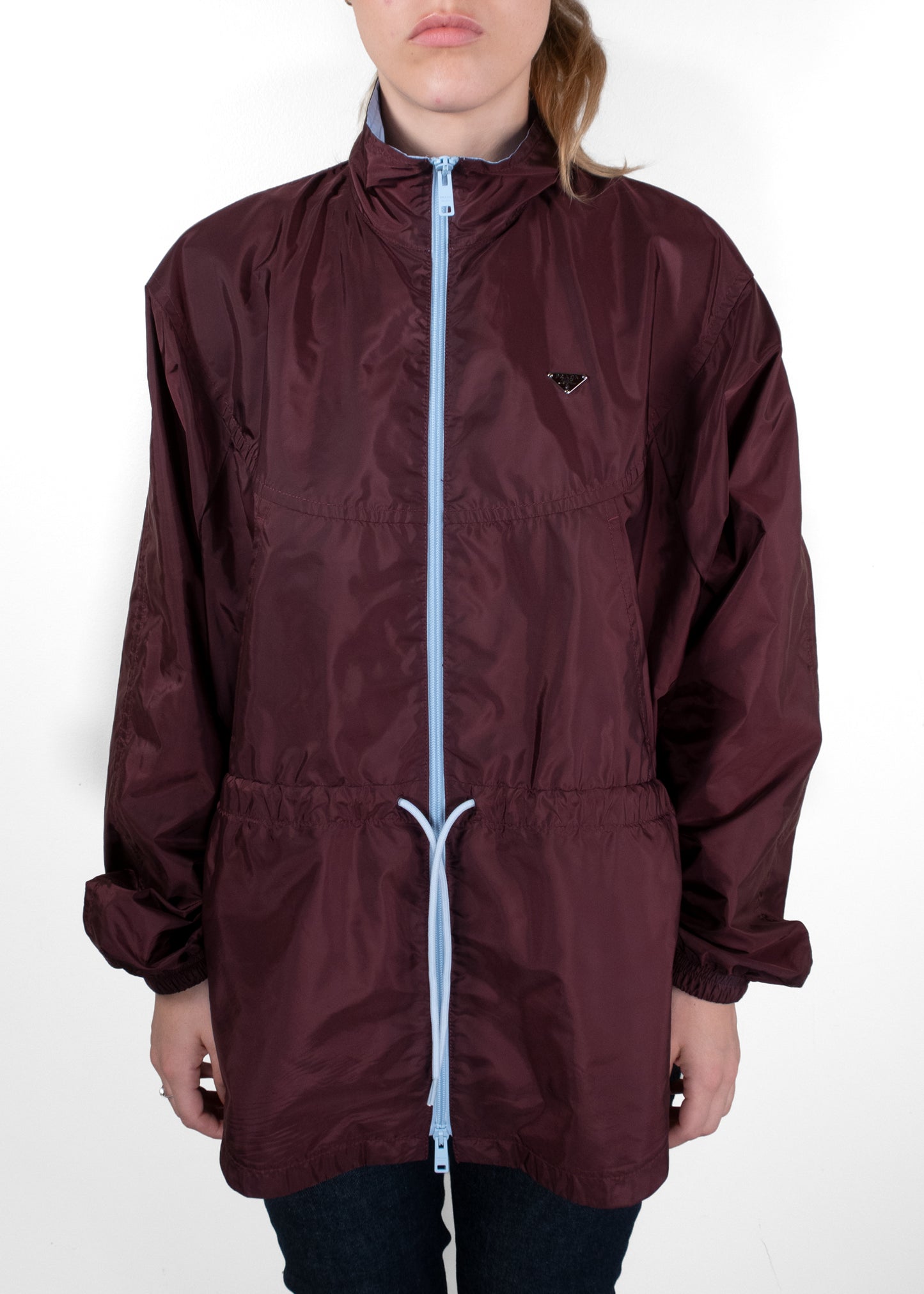 Prada Garnet Red Re-Nylon Contrast-Zip Blouson Jacket