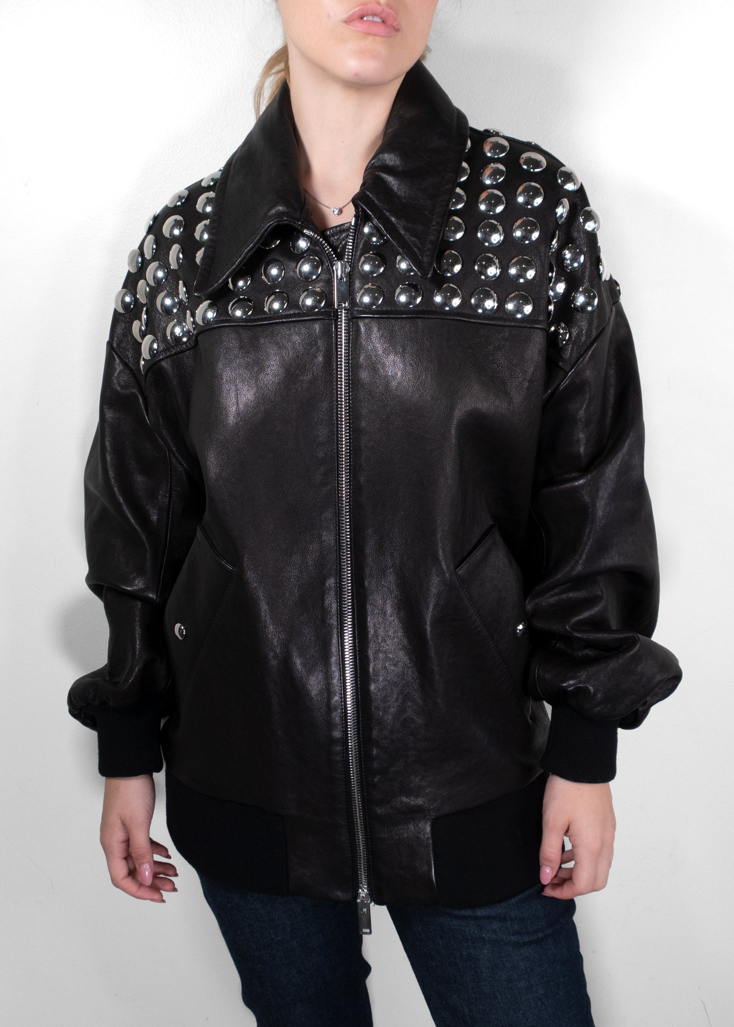 Khaite The Ziggy Studded Leather Bomber Jacket