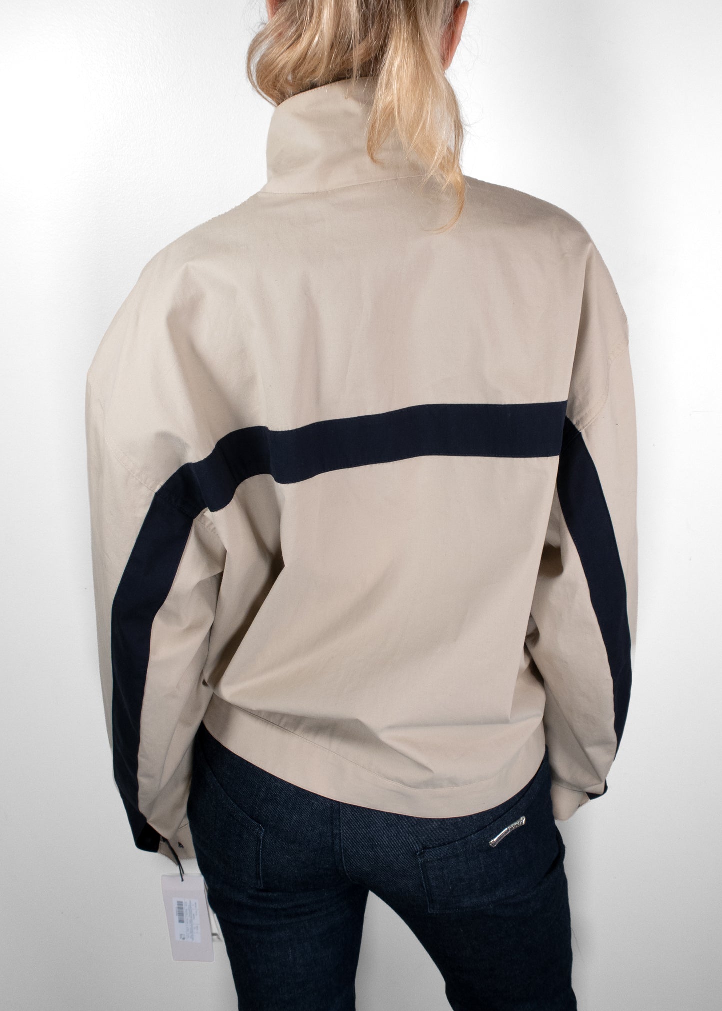 Saint Laurent Beige and Navy Color-Block Cotton Canvas Logo Jacket