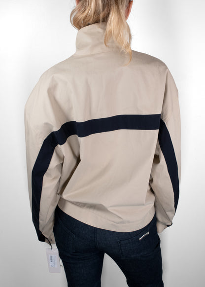 Saint Laurent Beige and Navy Color-Block Cotton Canvas Logo Jacket