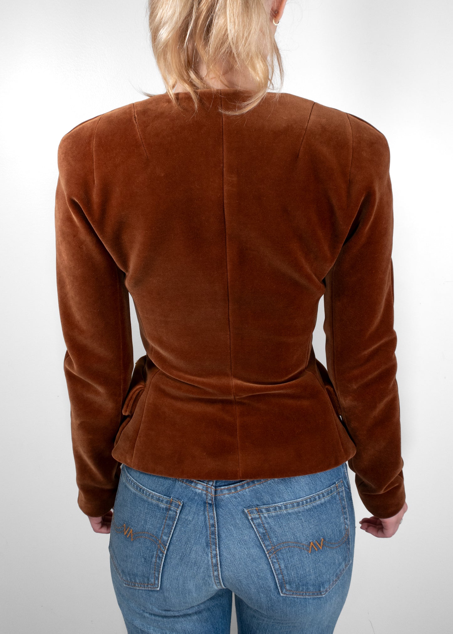 Schiaparelli Brown Velvet Tailored Jacket with Sculpted Bijoux Buttons