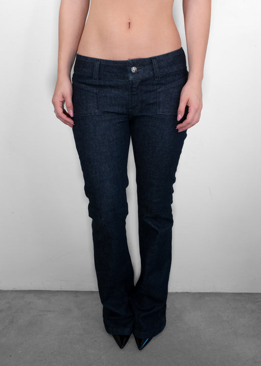 Chrome Hearts Dark Wash Low-Rise Bootcut Hardware Jeans