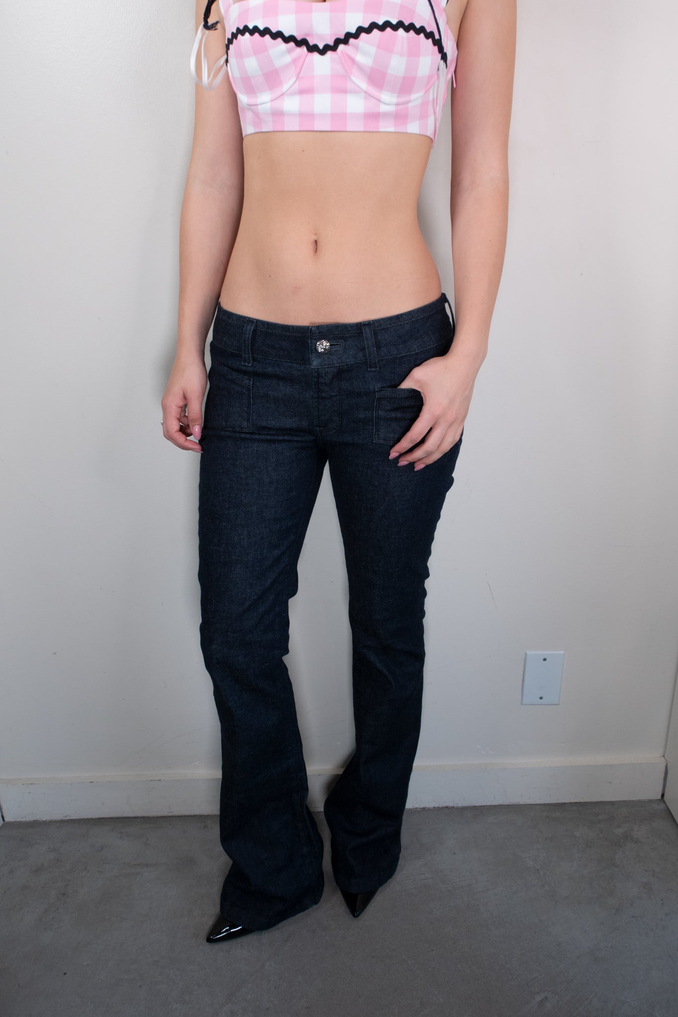 Chrome Hearts Dark Wash Low-Rise Bootcut Hardware Jeans