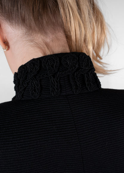 Chanel Black Ribbed Knit Soutache Frogging Cropped Military Jacket