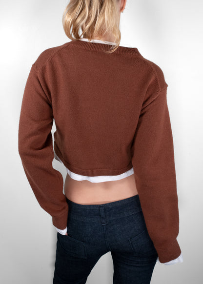 Miu Miu Cropped Layered V-Neck Cashmere Sweater