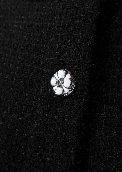 Chanel Black Tweed Camellia Button Cropped Bouclé Jacket
