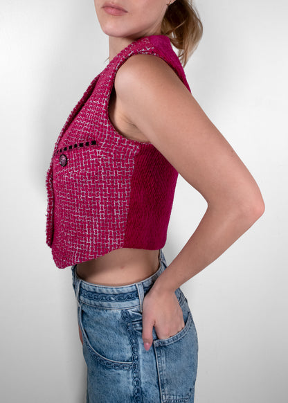 Chanel Pink Tweed Corduroy Back Cropped Vest Top