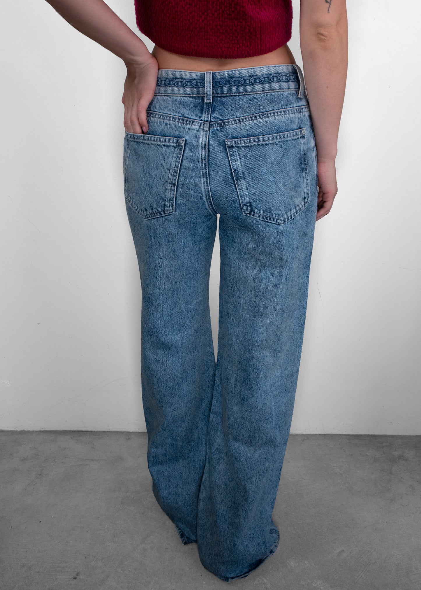 Chanel Chain Link Embroidered Wide-Leg Jeans