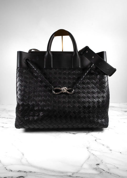 Bottega Veneta Black Large Andiamo Voyager Intrecciato Tote Bag