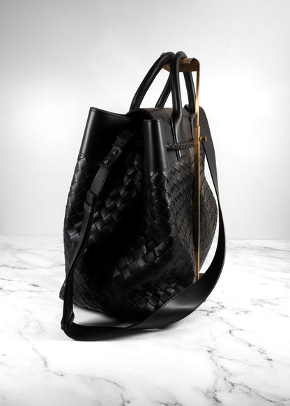 Bottega Veneta Black Large Andiamo Voyager Intrecciato Tote Bag