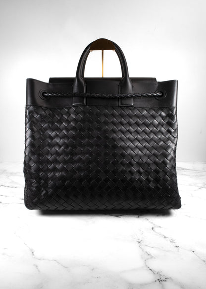 Bottega Veneta Black Large Andiamo Voyager Intrecciato Tote Bag