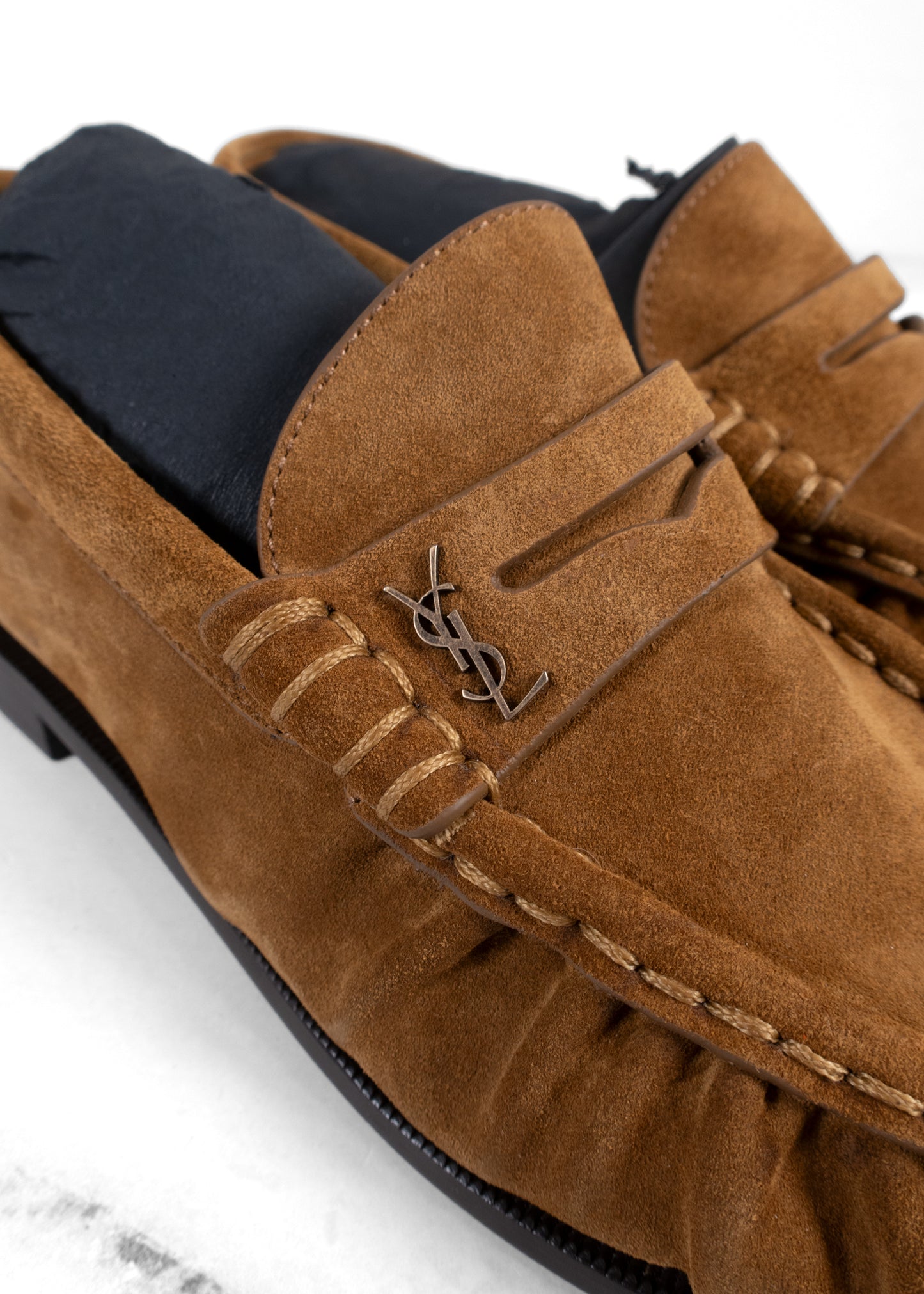 Saint Laurent Le Loafer Supple Monogram Penny Loafers in Suede