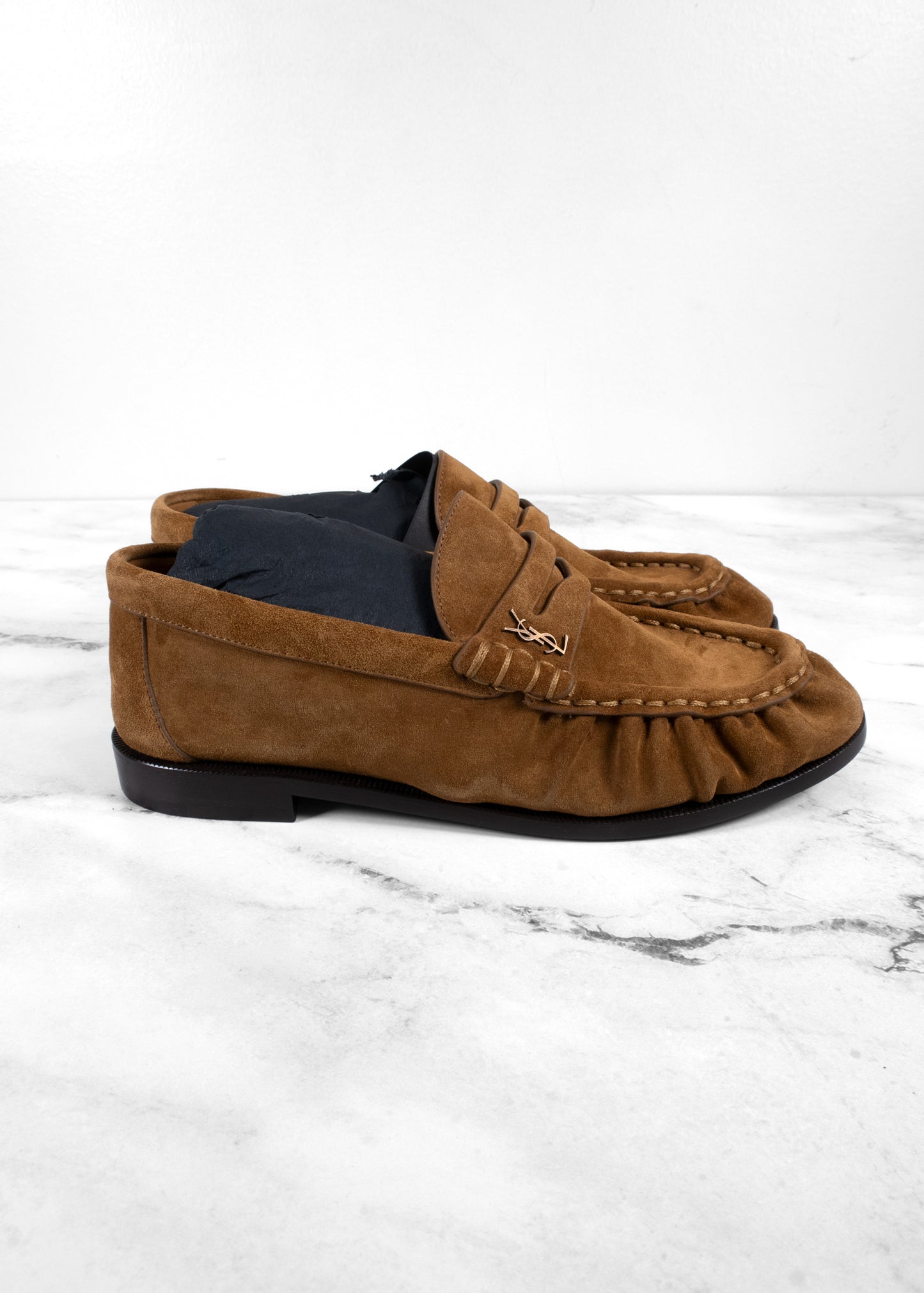 Saint Laurent Le Loafer Supple Monogram Penny Loafers in Suede