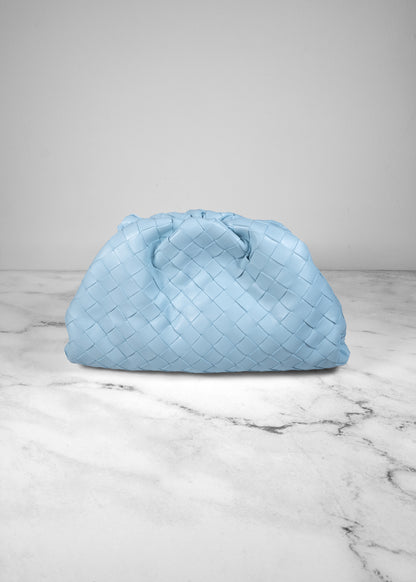 Bottega Veneta The Pouch Sky Blue Intercciato Woven Leather Clutch