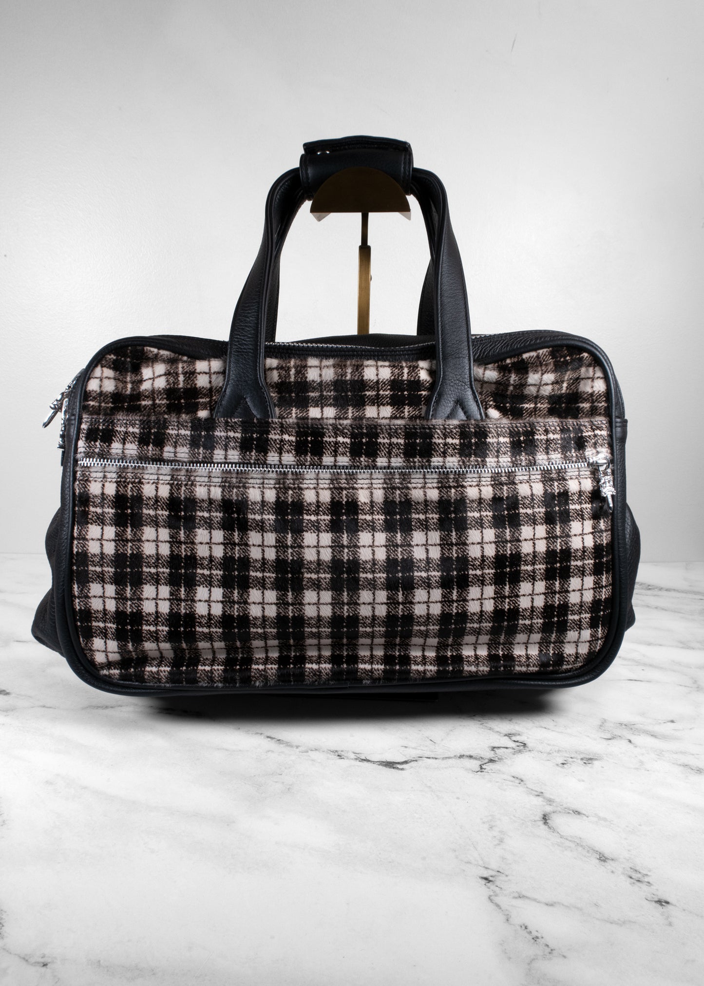 Chrome Hearts Plaid Calf Hair and Leather Dagger Tote Bag with Matching Pouch