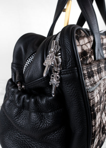 Chrome Hearts Plaid Calf Hair and Leather Dagger Tote Bag with Matching Pouch