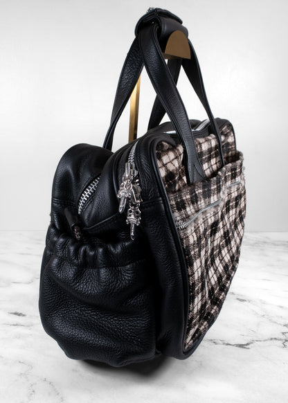 Chrome Hearts Plaid Calf Hair and Leather Dagger Tote Bag with Matching Pouch