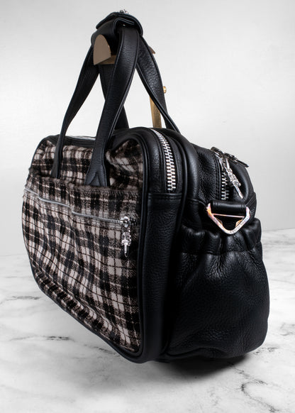 Chrome Hearts Plaid Calf Hair and Leather Dagger Tote Bag with Matching Pouch