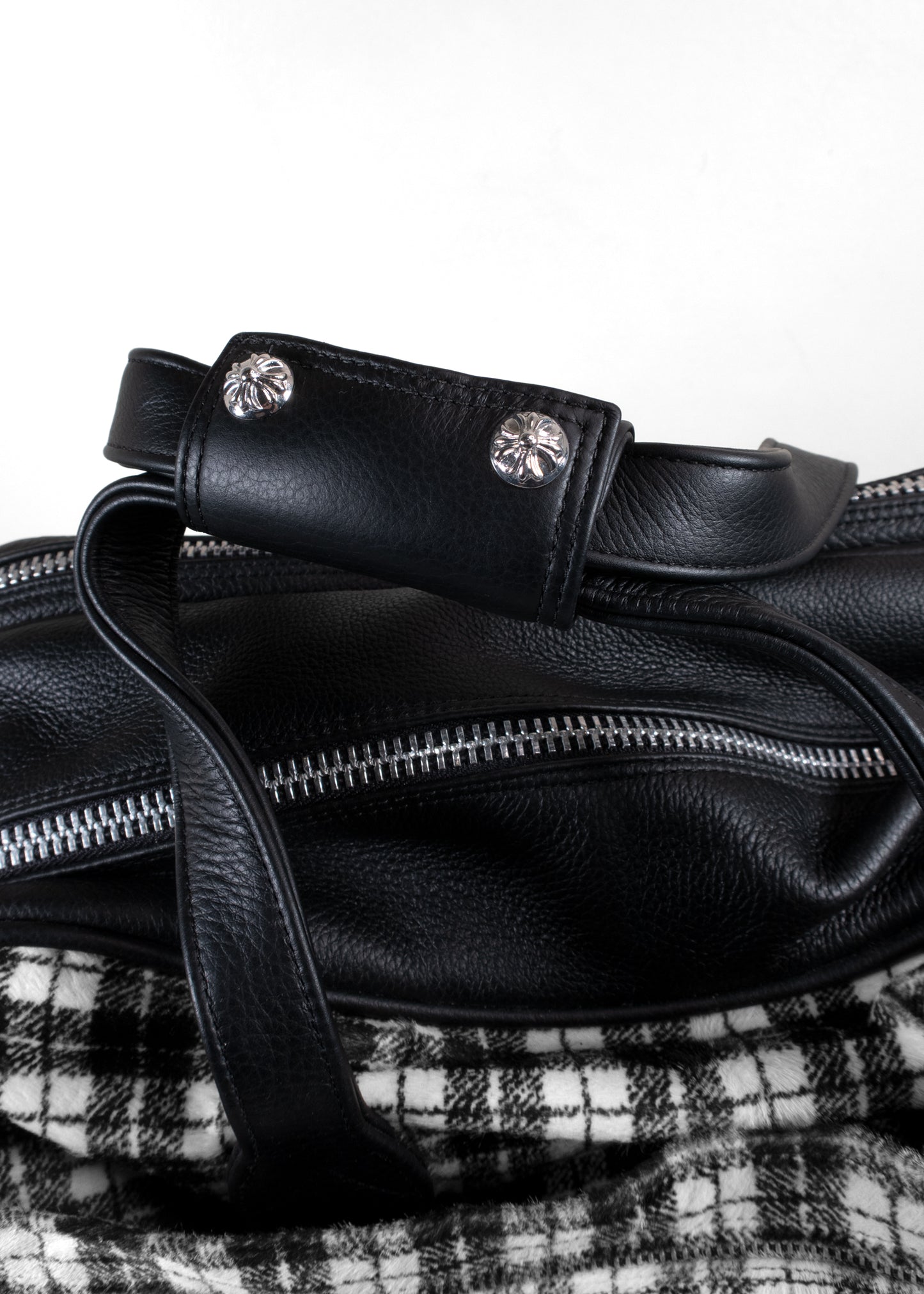Chrome Hearts Plaid Calf Hair and Leather Dagger Tote Bag with Matching Pouch