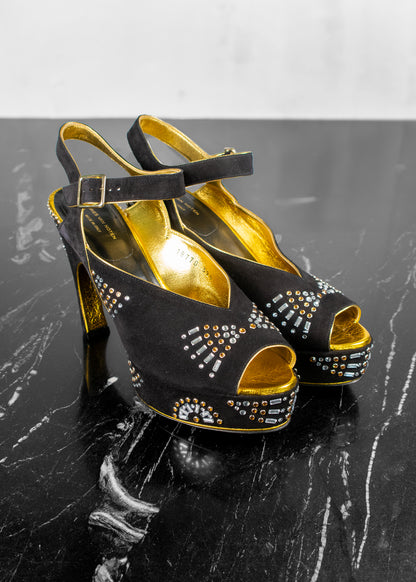 Dries Van Noten Black & Gold Suede Embellished Heels