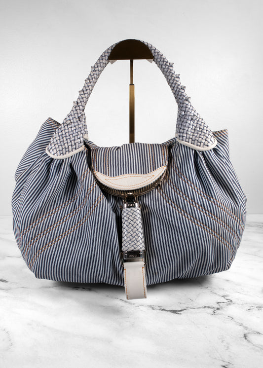 Fendi Vintage Striped Denim Woven Leather Medium Spy Bag
