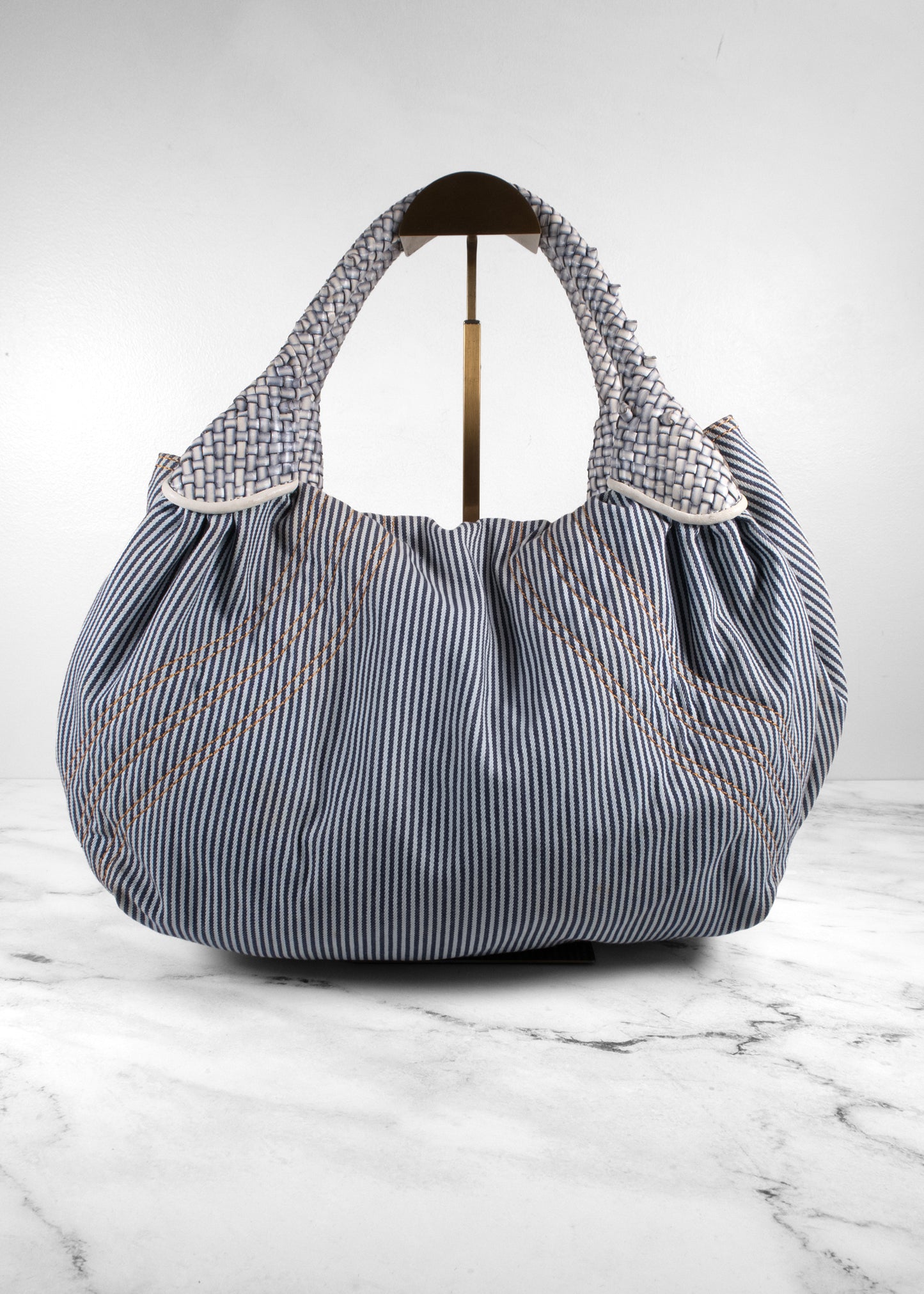 Fendi Vintage Striped Denim Woven Leather Medium Spy Bag