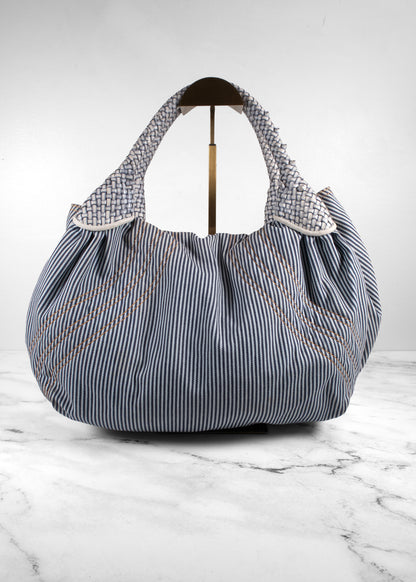 Fendi Vintage Striped Denim Woven Leather Medium Spy Bag