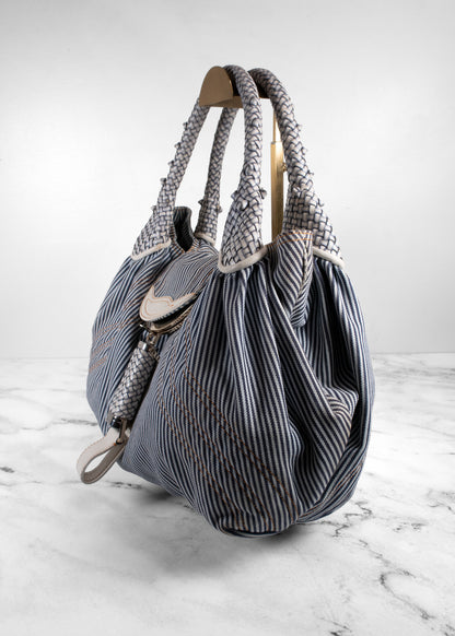 Fendi Vintage Striped Denim Woven Leather Medium Spy Bag