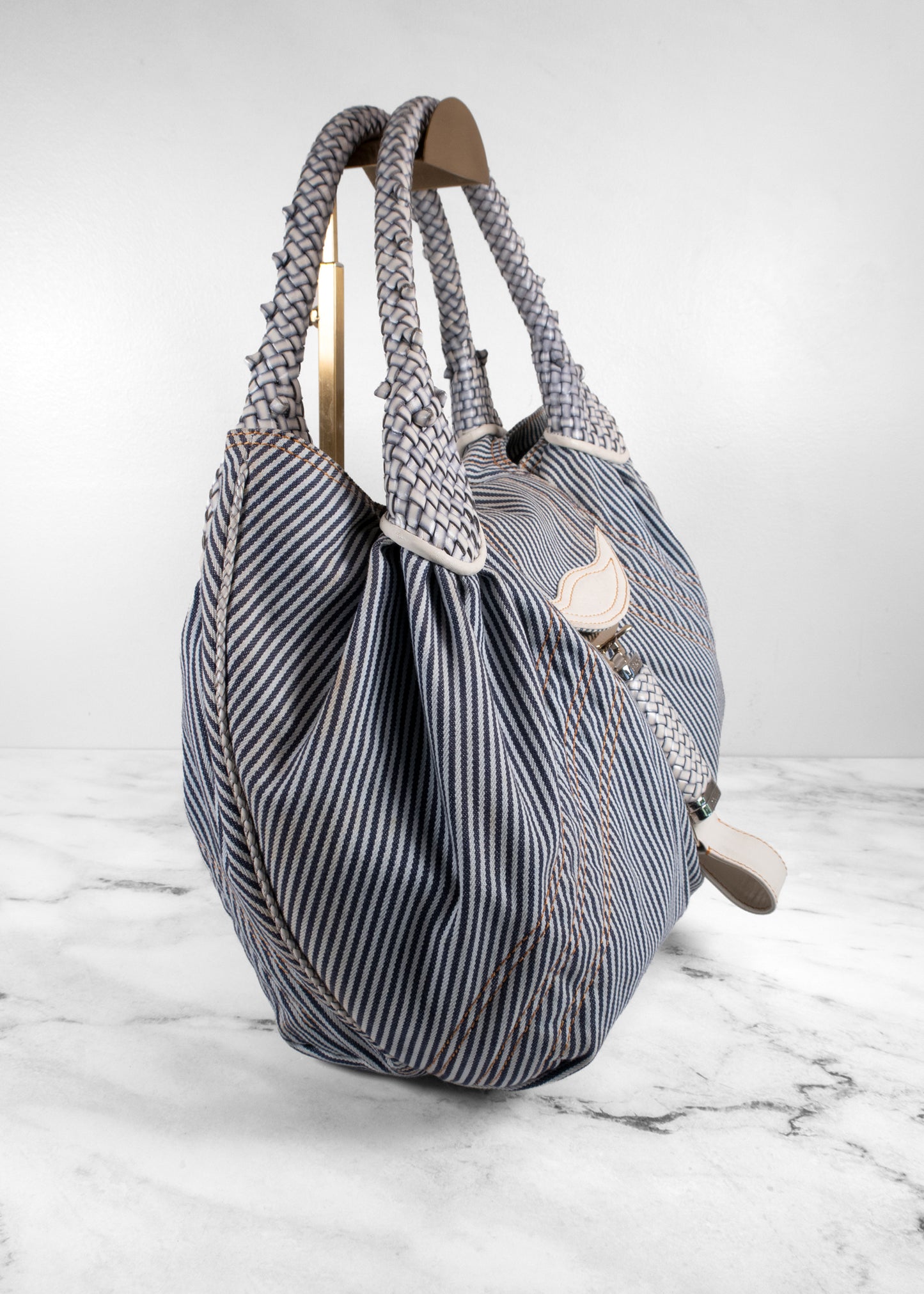 Fendi Vintage Striped Denim Woven Leather Medium Spy Bag