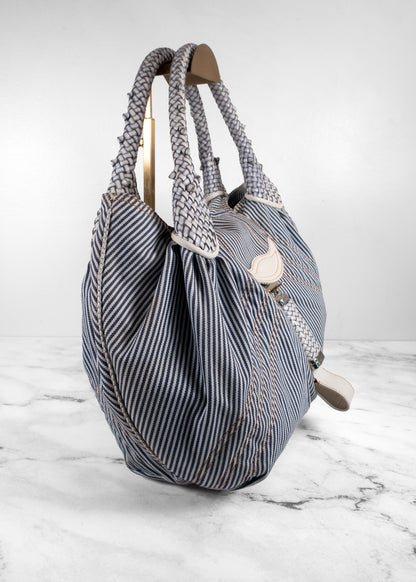 Fendi Vintage Striped Denim Woven Leather Medium Spy Bag