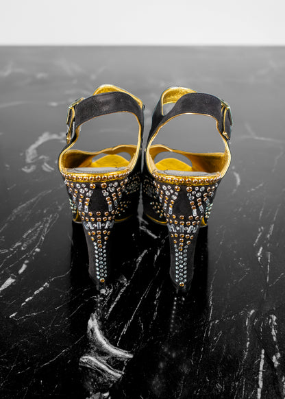 Dries Van Noten Black & Gold Suede Embellished Heels