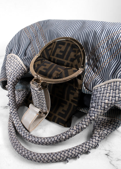 Fendi Vintage Striped Denim Woven Leather Medium Spy Bag