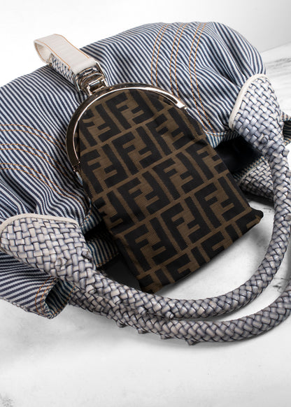 Fendi Vintage Striped Denim Woven Leather Medium Spy Bag