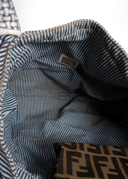Fendi Vintage Striped Denim Woven Leather Medium Spy Bag