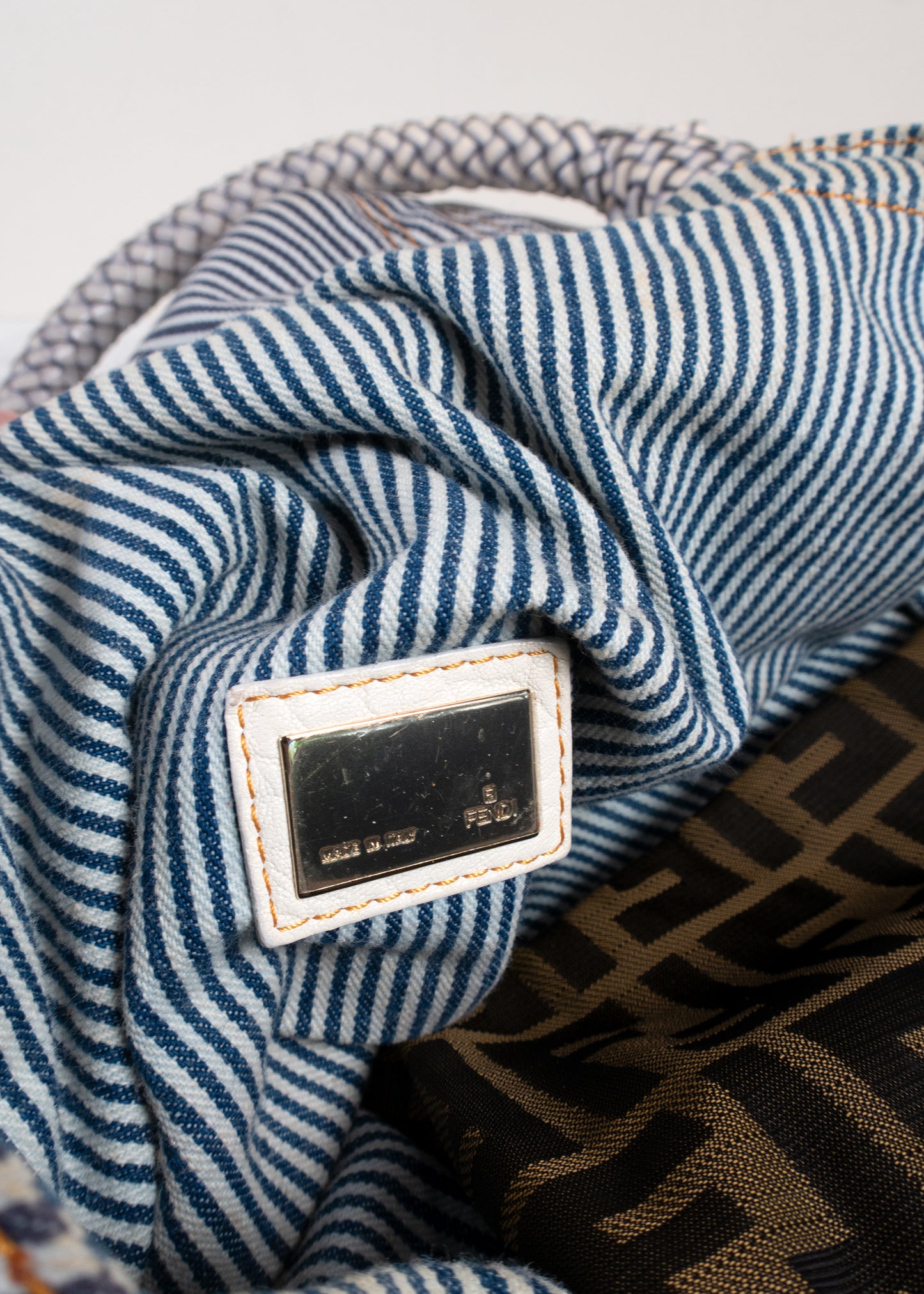 Fendi Vintage Striped Denim Woven Leather Medium Spy Bag