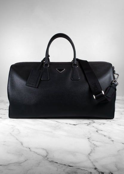 Prada Black Saffiano Leather Travel Duffle Bag