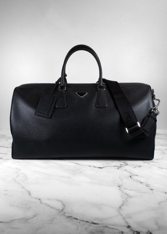 Prada Black Saffiano Leather Travel Duffle Bag