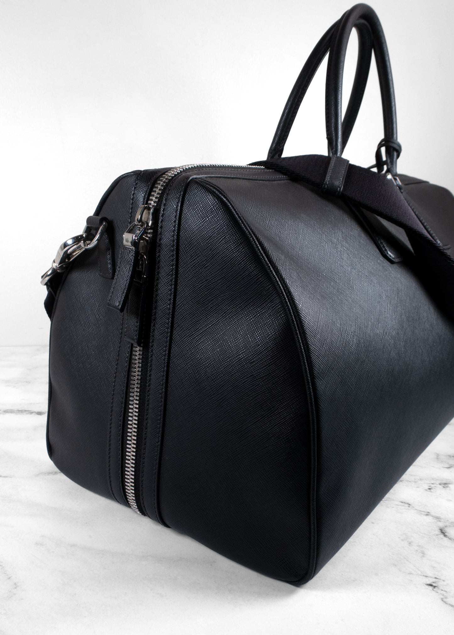 Prada Black Saffiano Leather Travel Duffle Bag