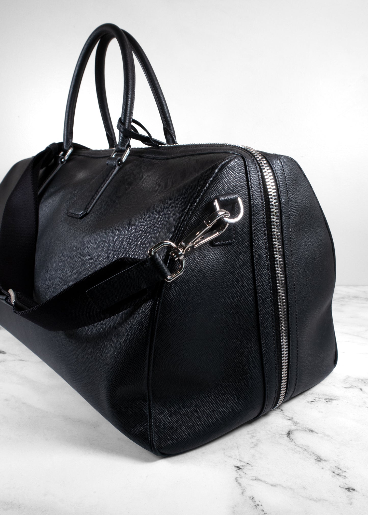 Prada Black Saffiano Leather Travel Duffle Bag