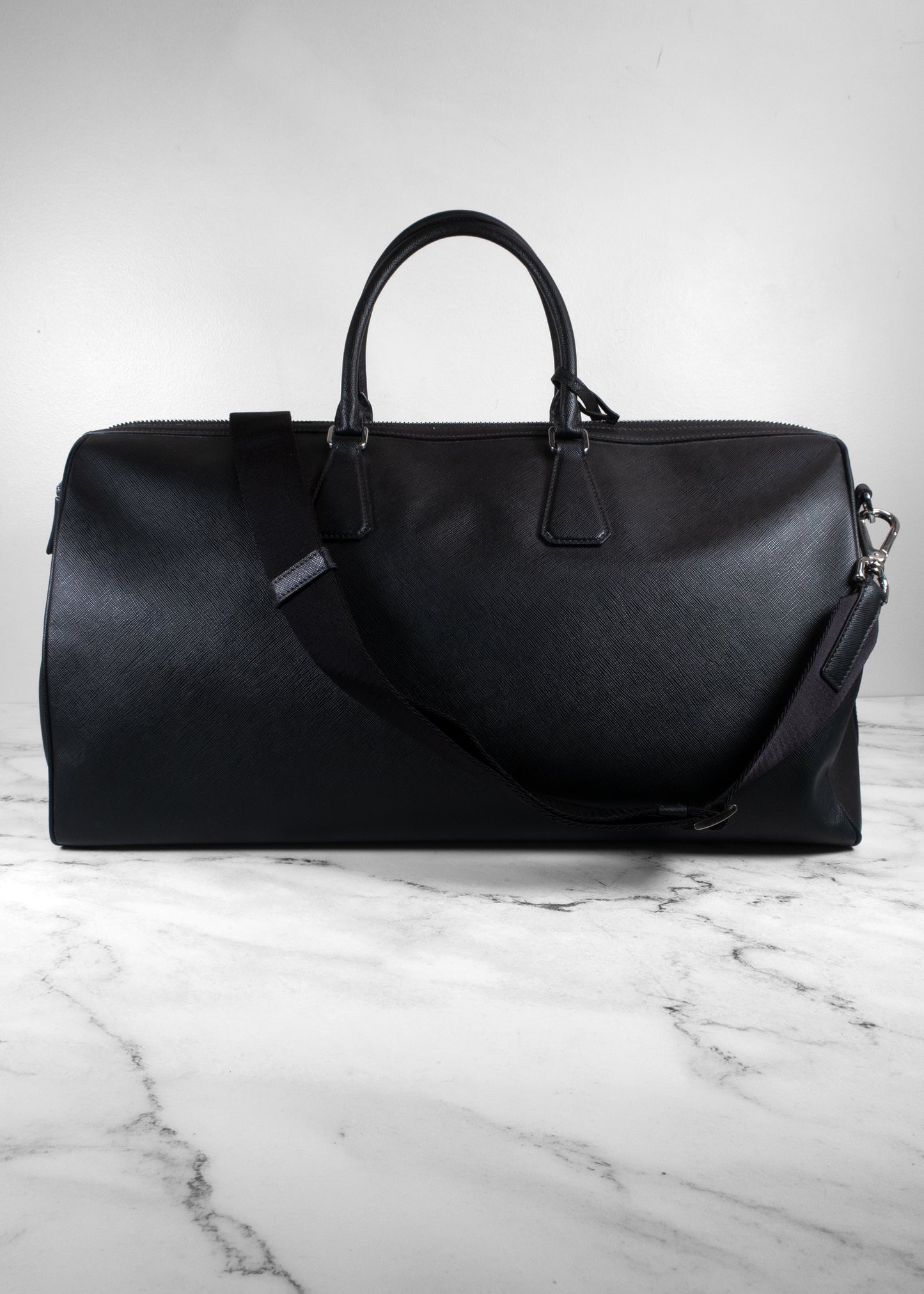 Prada Black Saffiano Leather Travel Duffle Bag