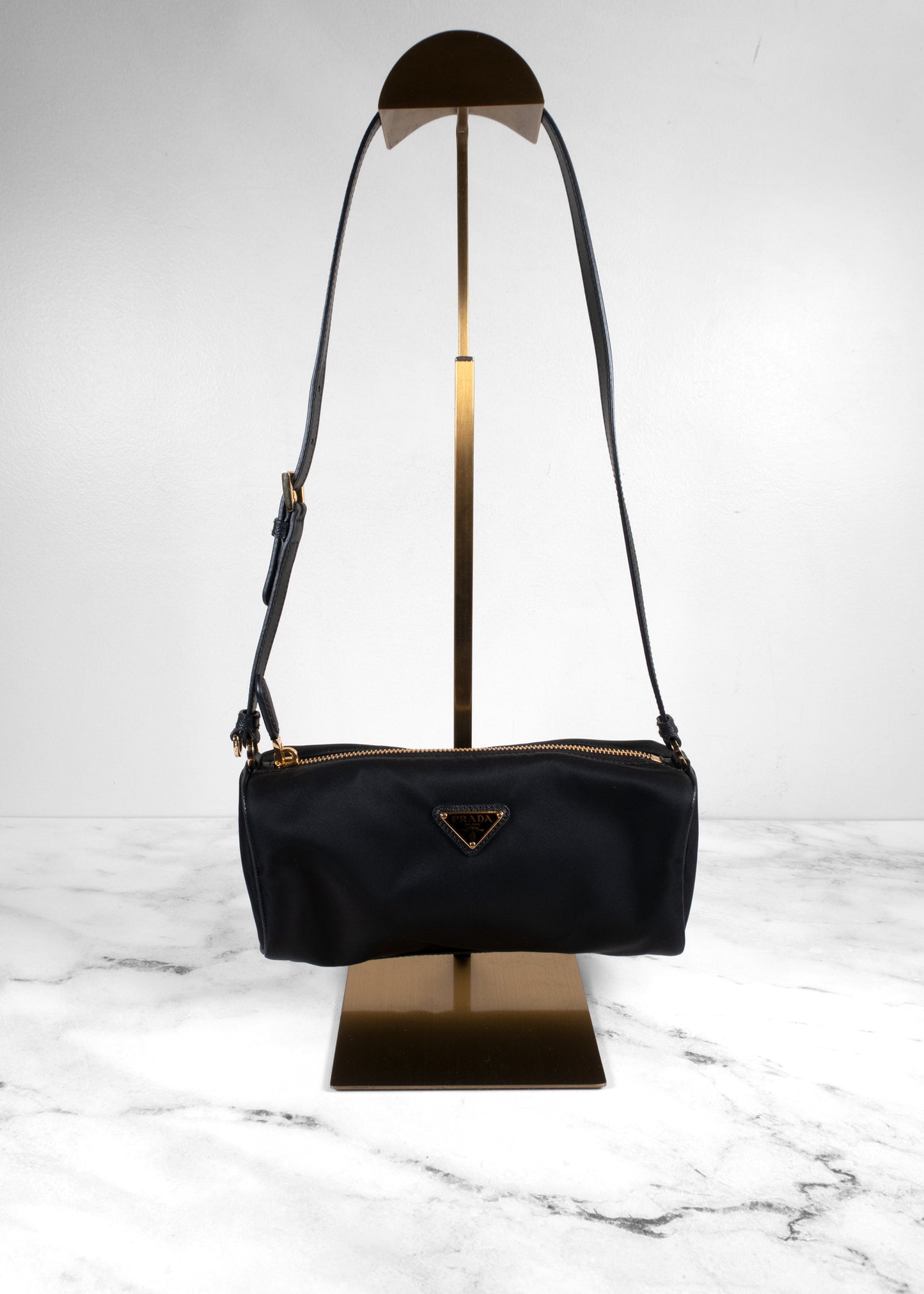 Prada Black Tessuto Nylon Saffiano Barrel Shoulder Bag