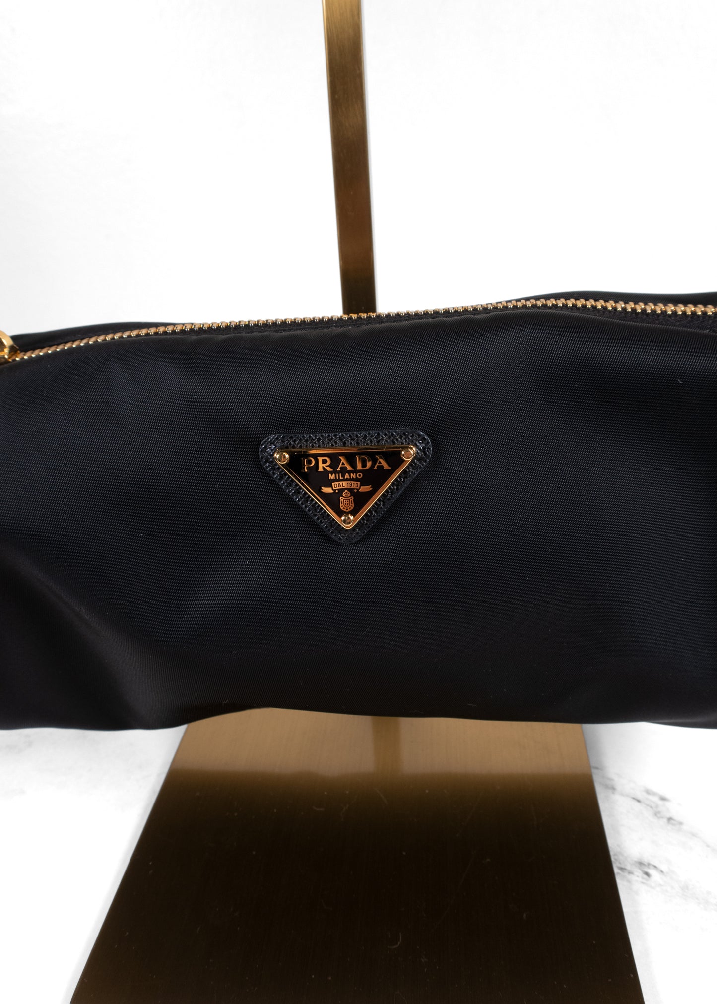 Prada Black Tessuto Nylon Saffiano Barrel Shoulder Bag