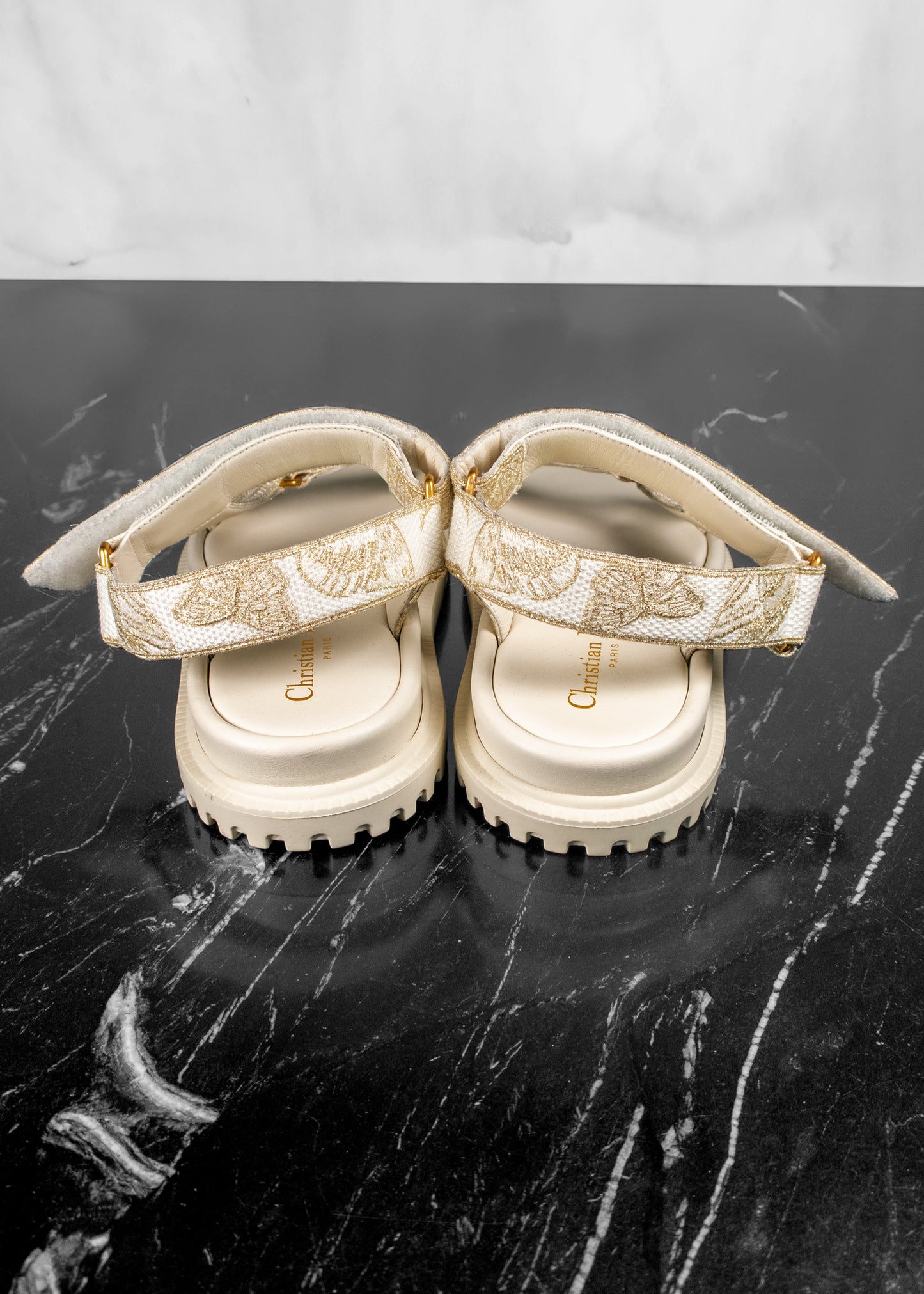 Christian Dior D-Wave White And Gold-tone Gradient Butterflies Embroidered Sandals