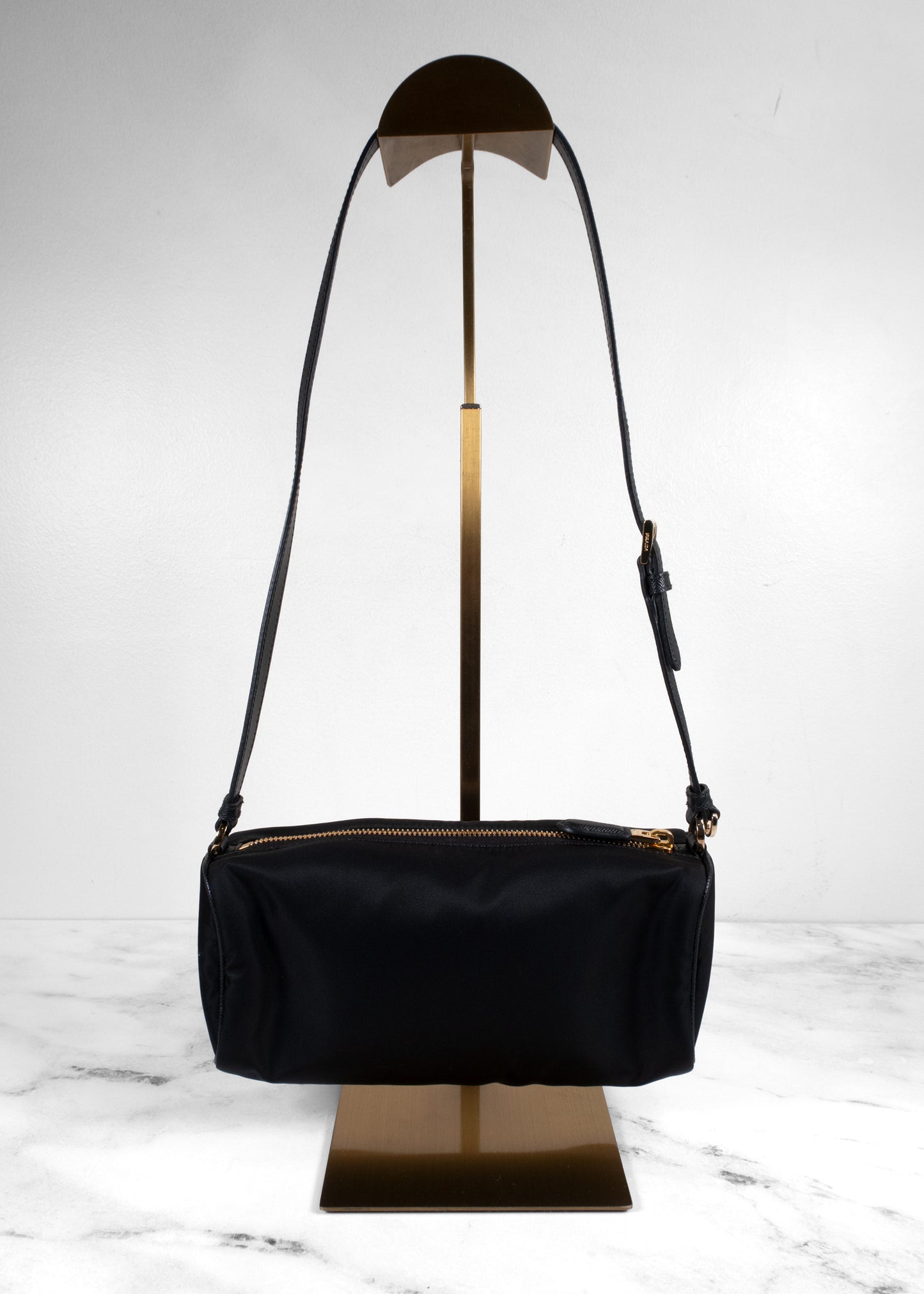Prada Black Tessuto Nylon Saffiano Barrel Shoulder Bag