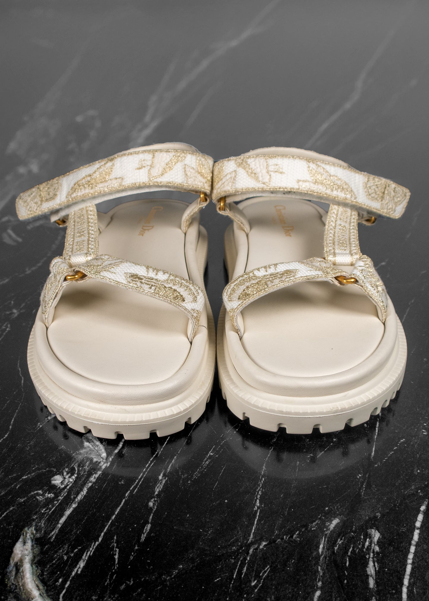 Christian Dior D-Wave White And Gold-tone Gradient Butterflies Embroidered Sandals