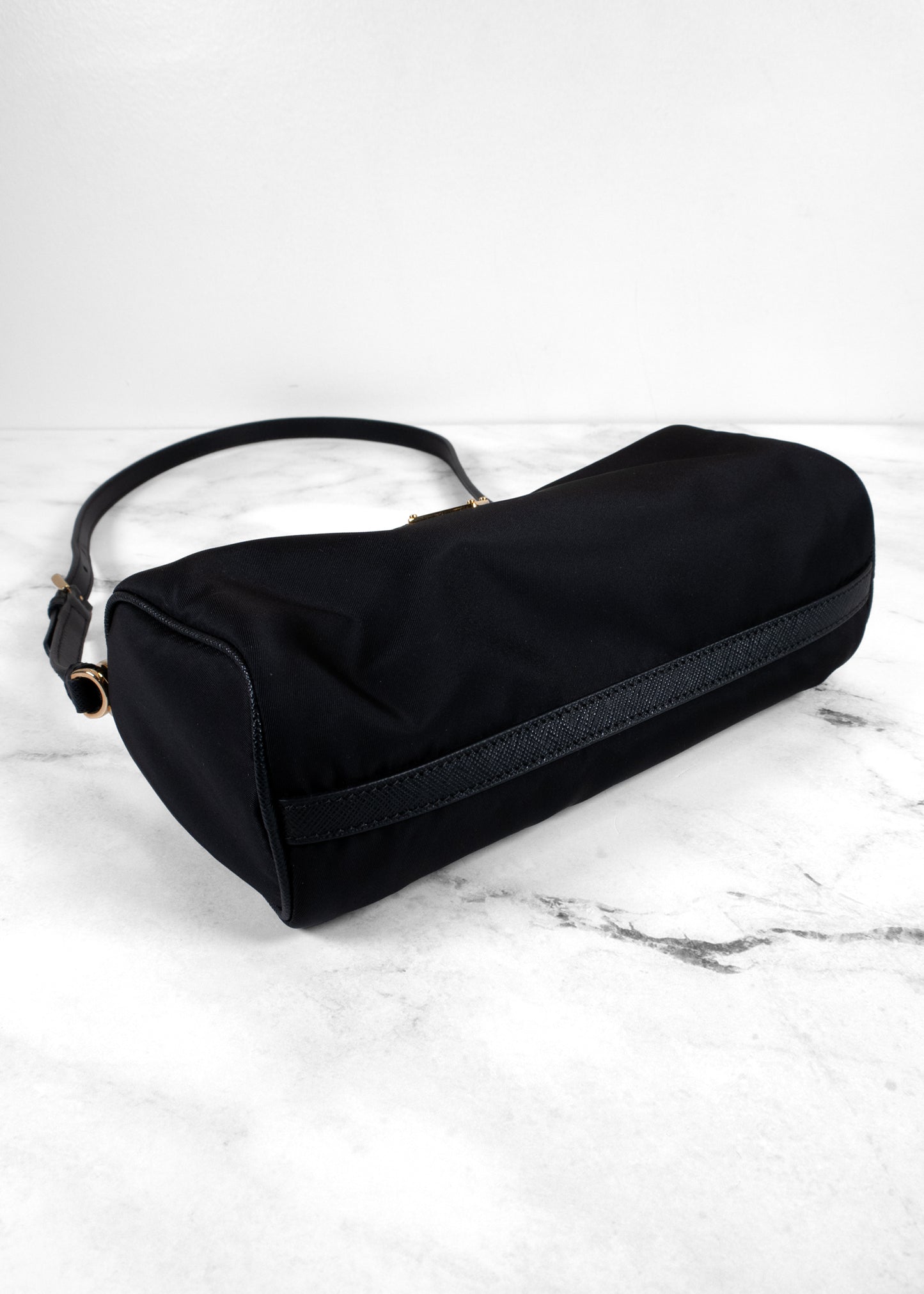 Prada Black Tessuto Nylon Saffiano Barrel Shoulder Bag