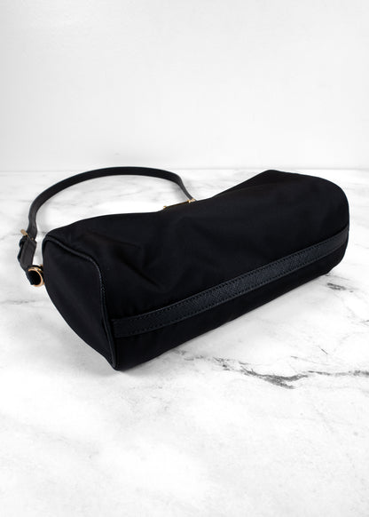 Prada Black Tessuto Nylon Saffiano Barrel Shoulder Bag