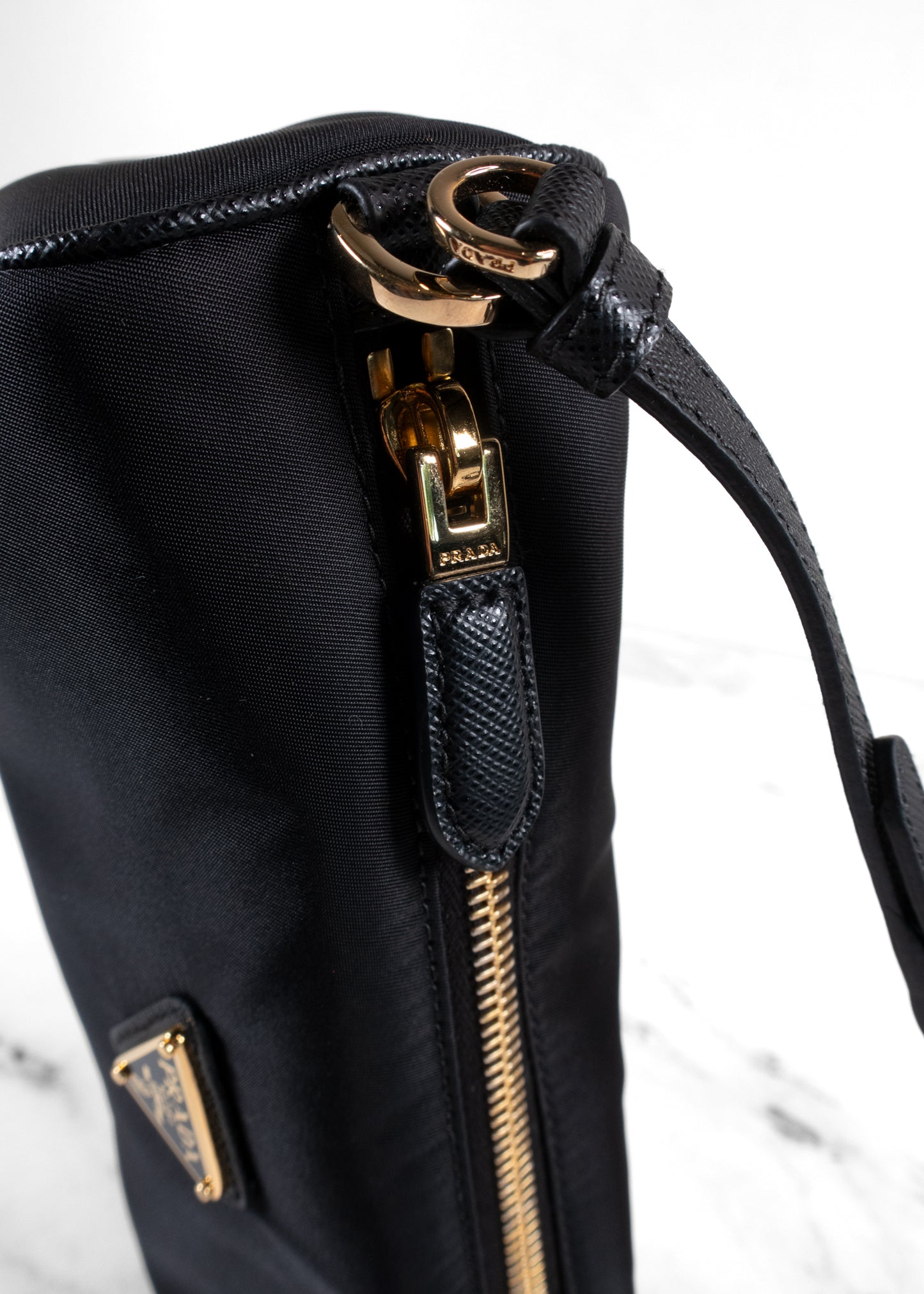 Prada Black Tessuto Nylon Saffiano Barrel Shoulder Bag