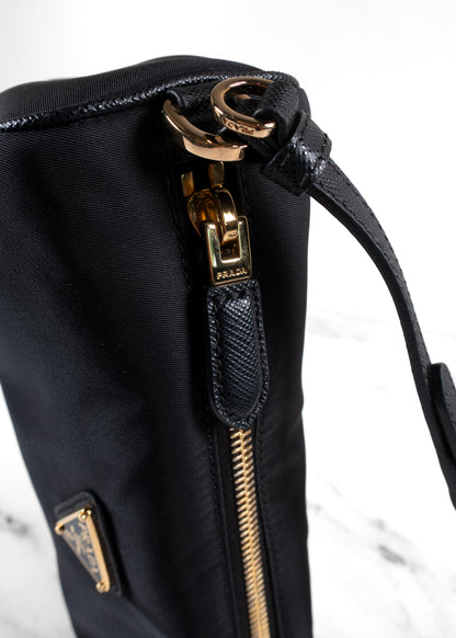 Prada Black Tessuto Nylon Saffiano Barrel Shoulder Bag