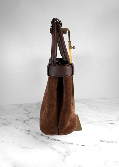 Prada Buckle Medium Tobacco Brown Suede Handbag with Belt